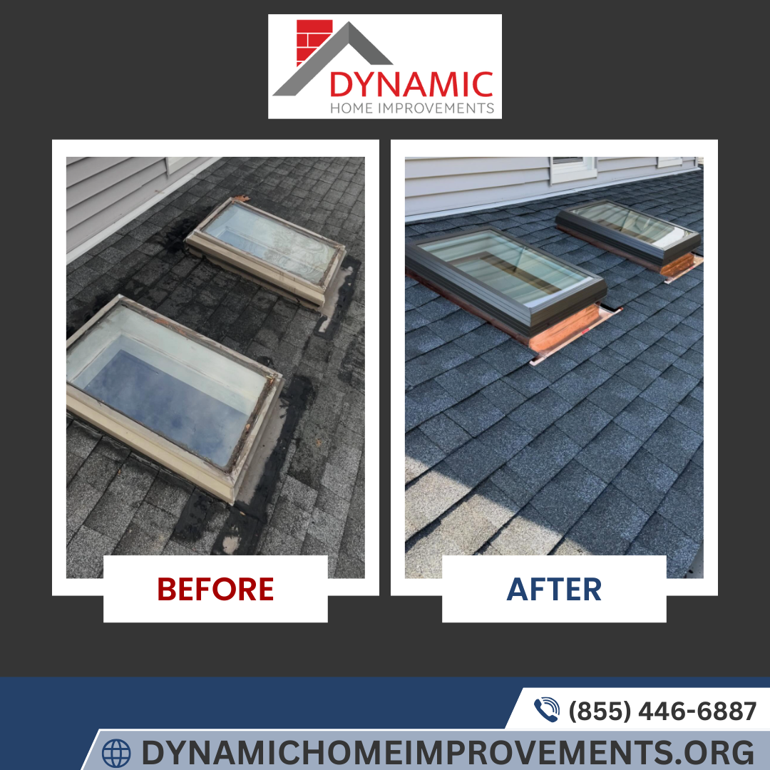 Before and after — skylight installation by Dynamic Home Improvements