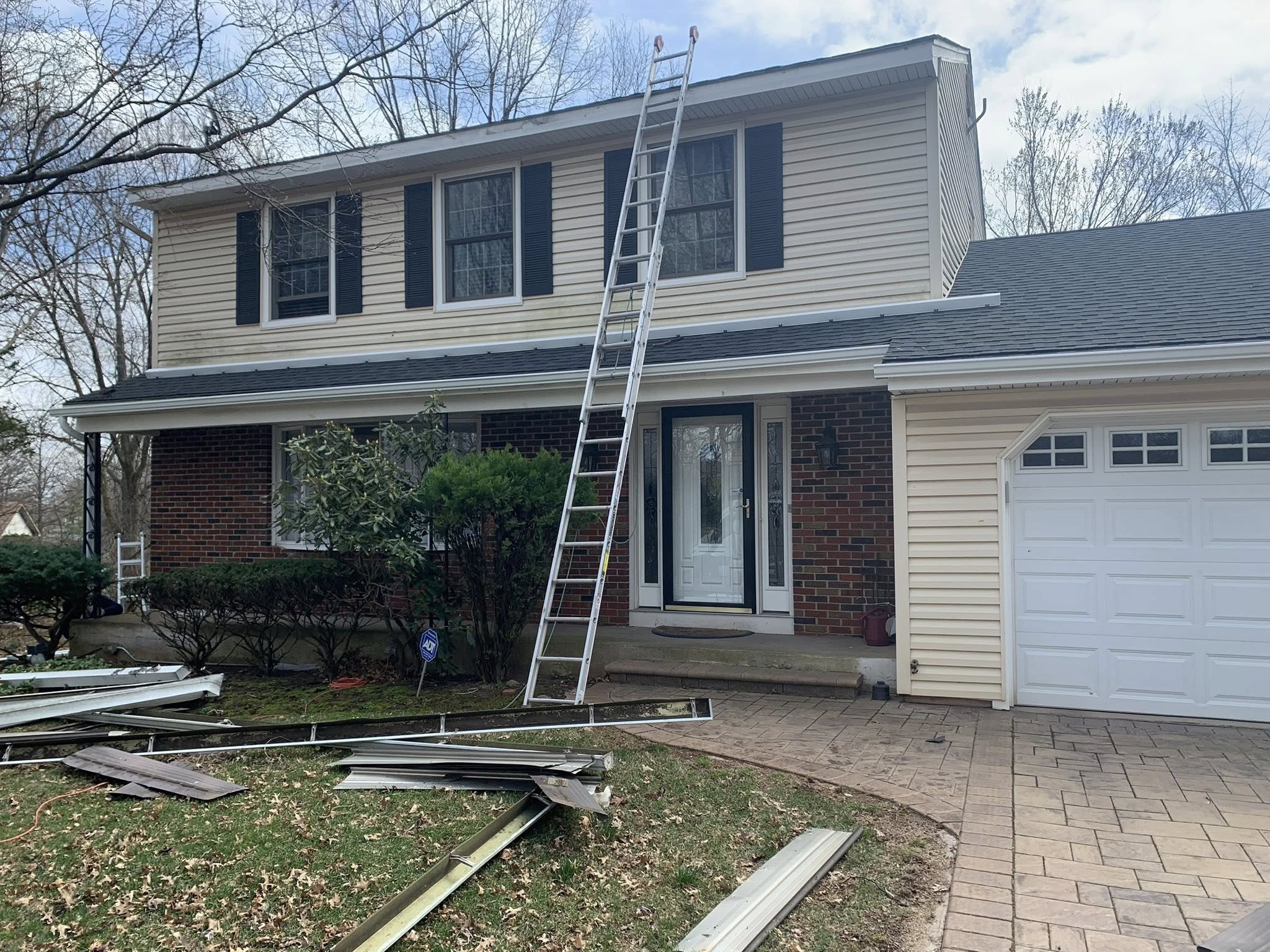 Gutter replacement in progress on Bergen County NJ home — Dynamic Home Improvements
