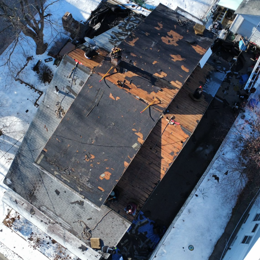 Residential roof during replacement
