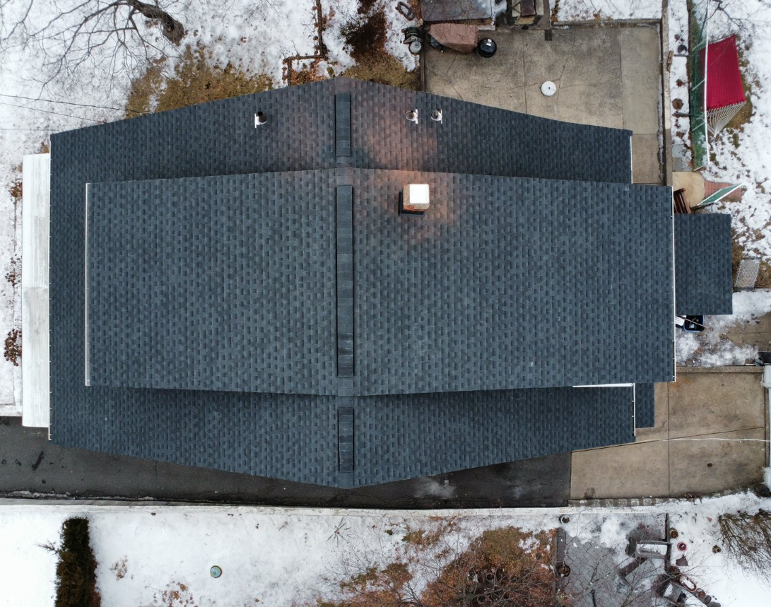 Top down view of roof replacement by Dynamic Home Improvements